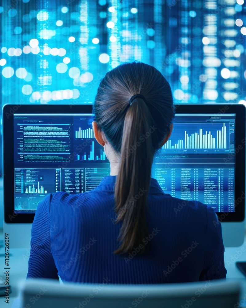 Poster a man is sitting at a desk with a computer monitor and a keyboard