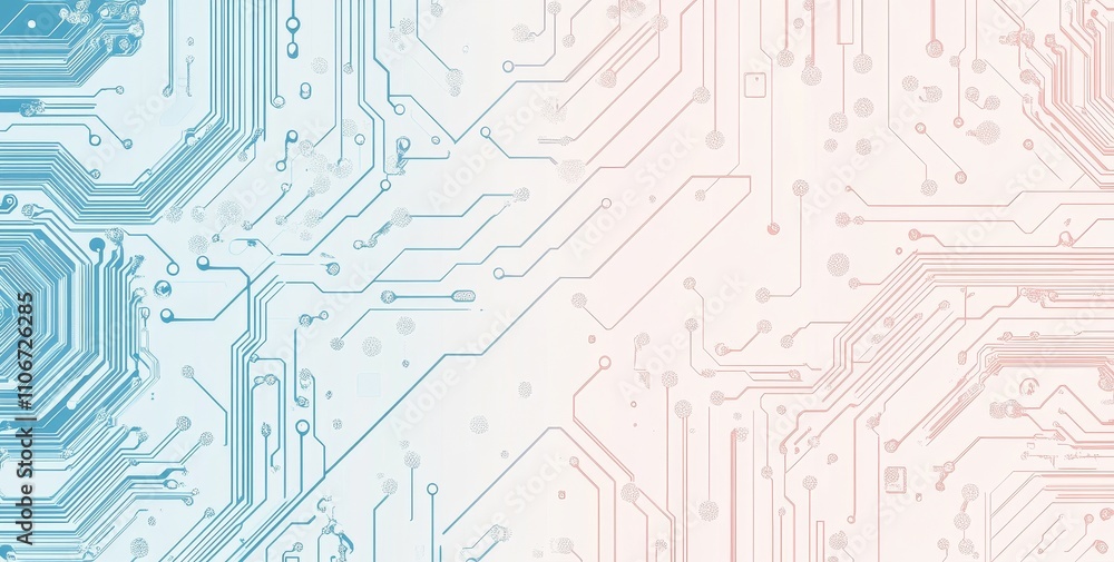 Poster seamless circuit board line vector pattern, with a white background, showcasing digital technology, 