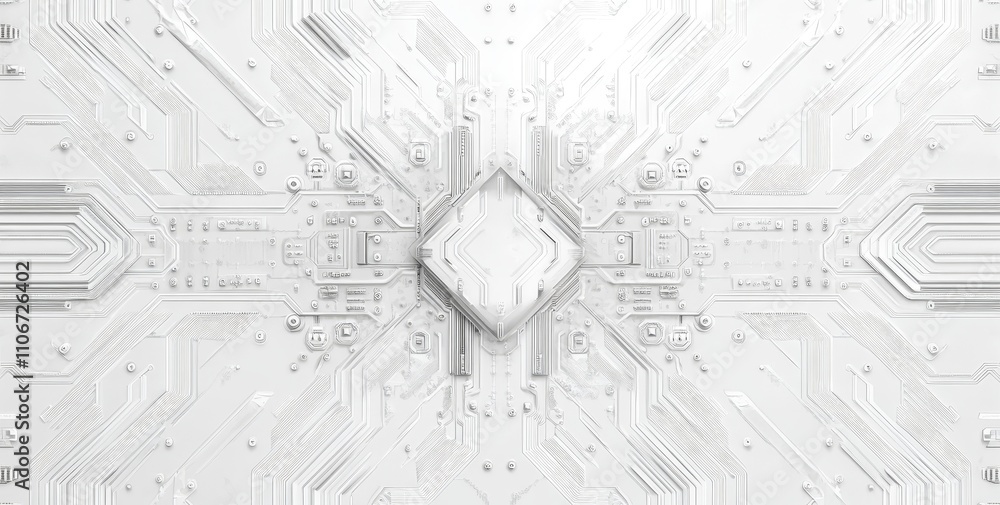 Poster seamless circuit board line vector pattern, with a white background, showcasing digital technology, 
