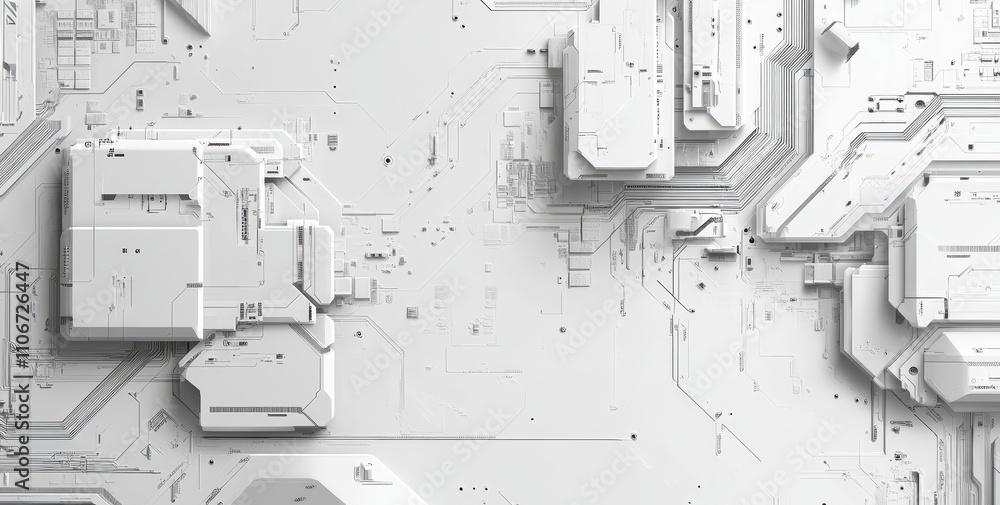 Poster seamless circuit board line vector pattern, with a white background, showcasing digital technology, 