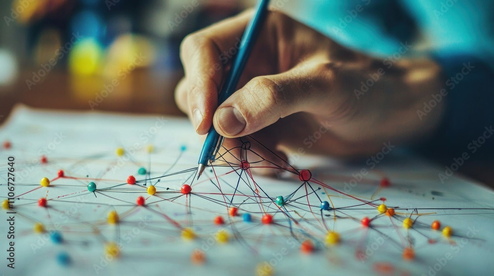 Aufkleber mind mapping with a hand drawing a web of connected ideas and concepts on paper or digitally