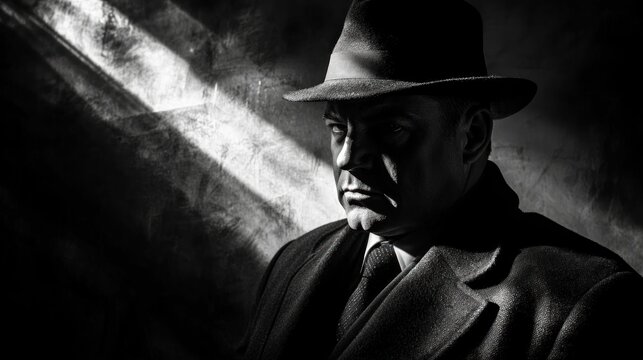 Mob boss depicted in a noir-style setting, emphasizing intrigue and authority