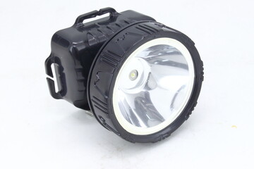 Black Portable LED Flashlight Isolated on White Background