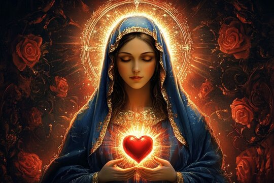 Immaculate Heart of Mary Digital Painting Religious Art Sacred Spiritual Iconography