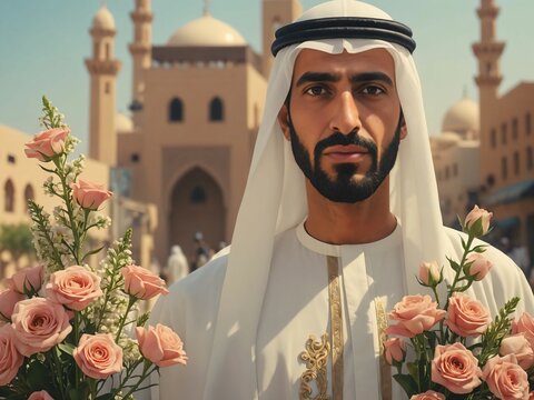 man with flowers