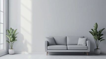 Contemporary Grey Leather Sofa in Minimalist Living Space