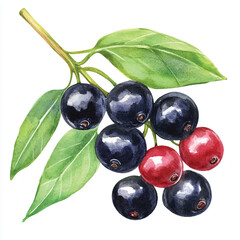 Salal berry fruit watercolor clipart illustration