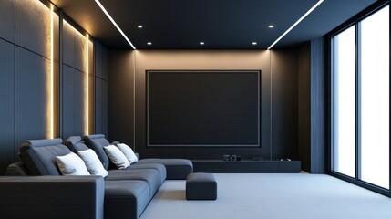 Cozy Grey Sofa in Modern Home Theater Room