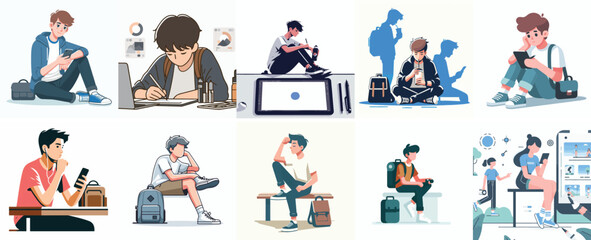 Vector set of a teenager taking a short break with a simple flat design style