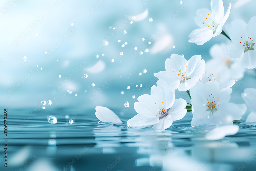 Aufkleber a serene image of white flowers floating on water, creating a tranquil and refreshing atmosphere.