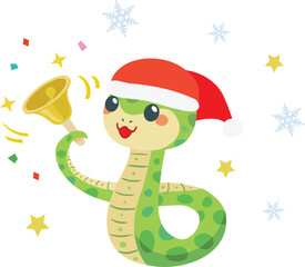 クリスマスセールでハンドベルを持つかわいい蛇のイラスト
