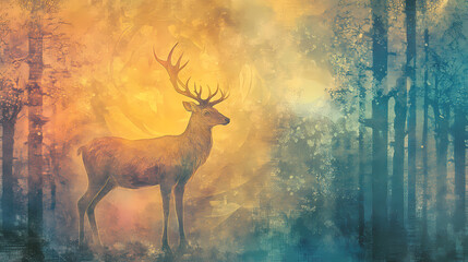 Mythical deer in enchanted forest: a journey through fantasy realms. Ethereality. Illustration