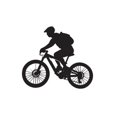 Obraz premium Silhouette of Mountain Biker in Action on a Trail