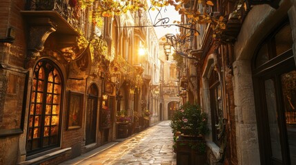 Naklejka premium Serene Narrow Alley in an Old Town