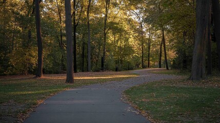 Obraz premium Serene Pathway in a Sunlit Park Surrounded by Trees
