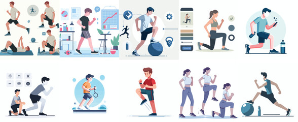 Vector set of a teenager exercising with a simple flat design style