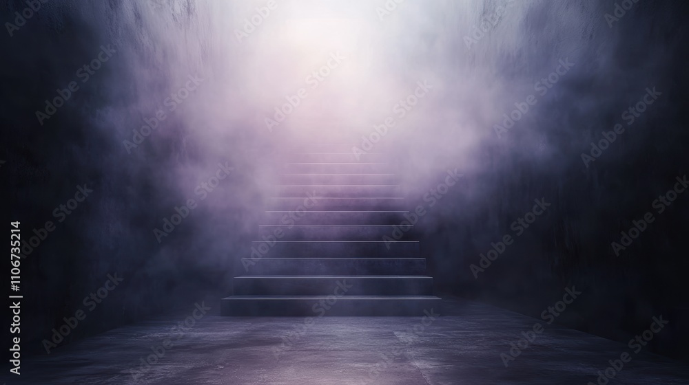 Poster mysterious fog descending stairs abandoned building atmospheric image dark environment intriguing pe