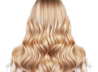 Fototapeta premium Isolated Transparent PNG of Luxurious, Long Light Blonde Hair in a Wavy and Straight design, Viewed from the Back.