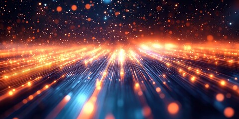 Fototapeta premium Vibrant Abstract Background with Glowing Particles and Light Rays in a Dynamic 3D Space Creating a Stunning Visual Experience for Creative Projects