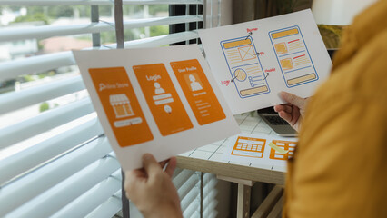 A web developer is analyzing data from his ideas to develop the structure and components of a digital product that best meets the needs of users, ux, ui, interface, experience