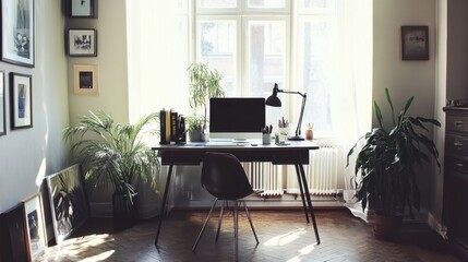 Fototapeta premium Scandinavian Home Office with Minimalist Design