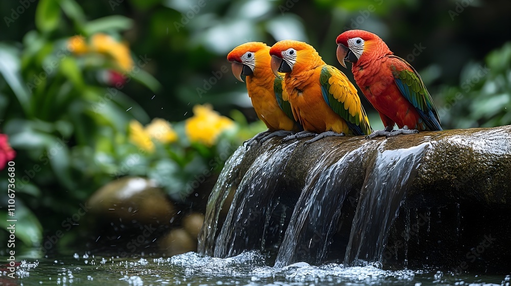 Poster stunning hidden waterfall nestled in a lush vibrant tropical rainforest surrounded by a diverse arra