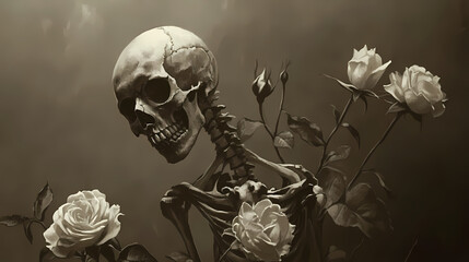 Dark elegance blooms enchanting night skeleton roses mystical sepia nightshade. Ethereality. Illustration
