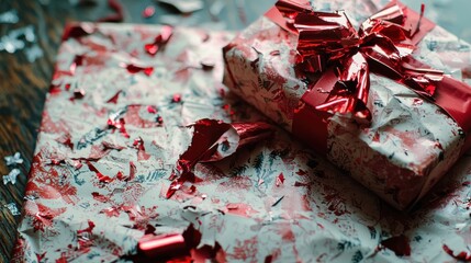 Unwrapping present with wrapping paper halfway torn off, revealing the surprise inside