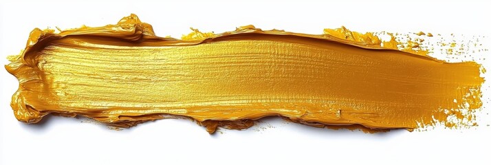 Bright and Shiny Golden Paint Stroke on White Background Capturing the Essence of Creativity and Artistic Expression in Art Design