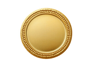 Gold circular label with ornate border, suitable for branding or decoration, isolated on a white background, transparent background PNG