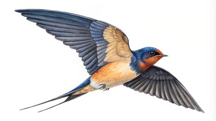 Obraz premium Beautiful Barn Swallow in Mid-Flight Captured in Watercolor Illustration. Generative AI