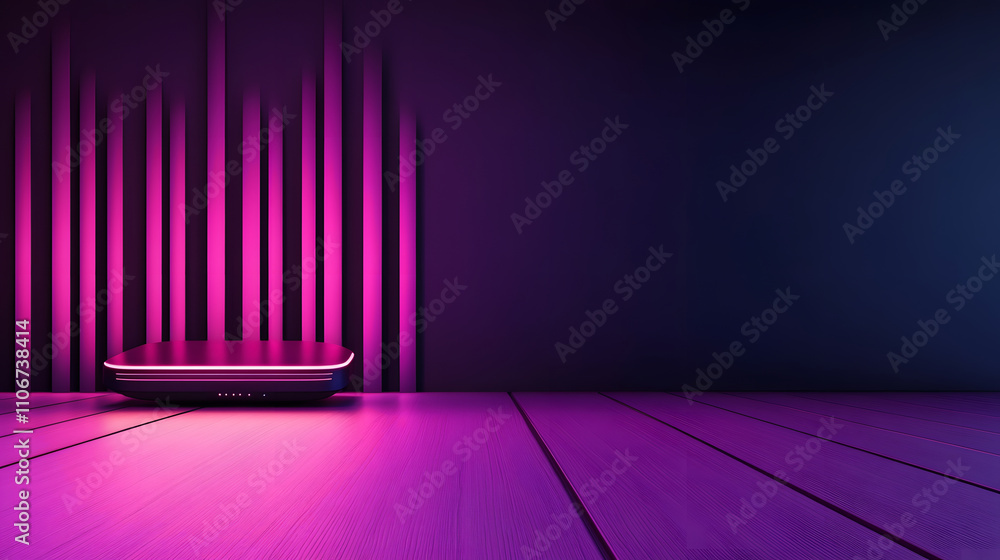 Poster a sleek device emits vibrant pink light against a dark backdrop, creating a modern and tech-inspired