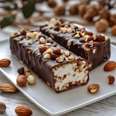 Delicious Chocolate Nut Bars on White Plate