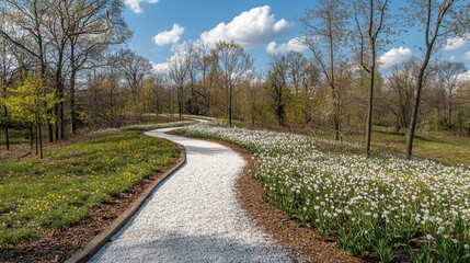 Serene Trail Along Cherry Blossoms in Spring