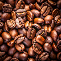close up view of dark fresh roasted coffee beans