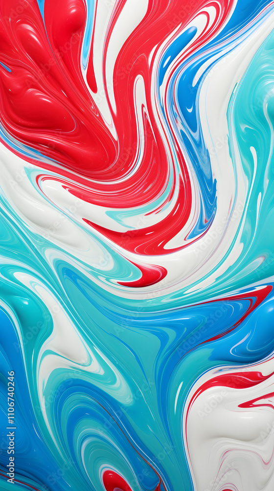 Poster a vibrant abstract swirl of red, white, and blue colors creating a dynamic visual effect.