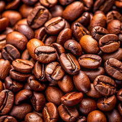 Naklejka premium close up view of dark fresh roasted coffee beans