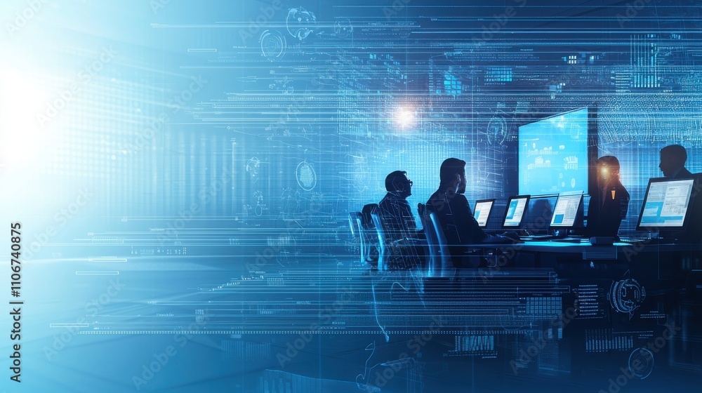 Poster a man is sitting in front of a computer monitor with a keyboard and a mouse