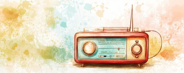 A vintage radio with a colorful background, symbolizing nostalgia and music.