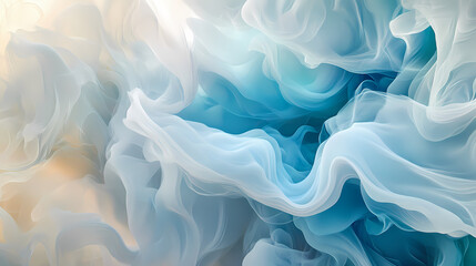 Obraz premium An abstract close-up of intertwining white and blue smoke creates a whimsical and dreamlike visual experience, evoking fluidity and ethereality in its form. Ethereality. Illustration