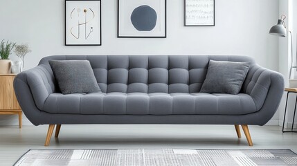 Stylish Grey Sofa in Modern Living Room Setup