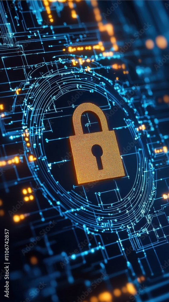Poster a computer security lock is shown on a blue background