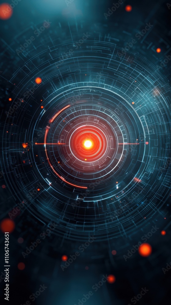 Poster a close up of a computer generated image of a network of orange and blue spheres