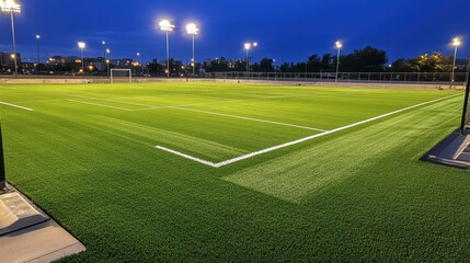 Obraz premium Vibrant Green Football Field Under Bright Lights