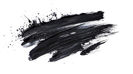 Black watercolor paint brush strokes isolated on a white background, 4K resolution.