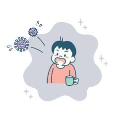 子供　うがい　ウイルス　風邪　予防　イラスト