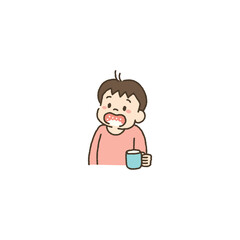 うがいをして風邪予防をする子供のイラスト