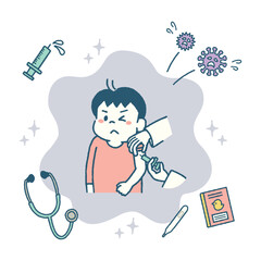 子供　予防接種　注射　免疫　イラスト　男の子