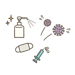 ウイルス対策　イラスト　アイコン　セット