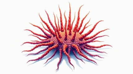 Artistic Watercolor Painting of a Vibrant Sea Urchin With Extending Spines Against a White Background. Generative AI
